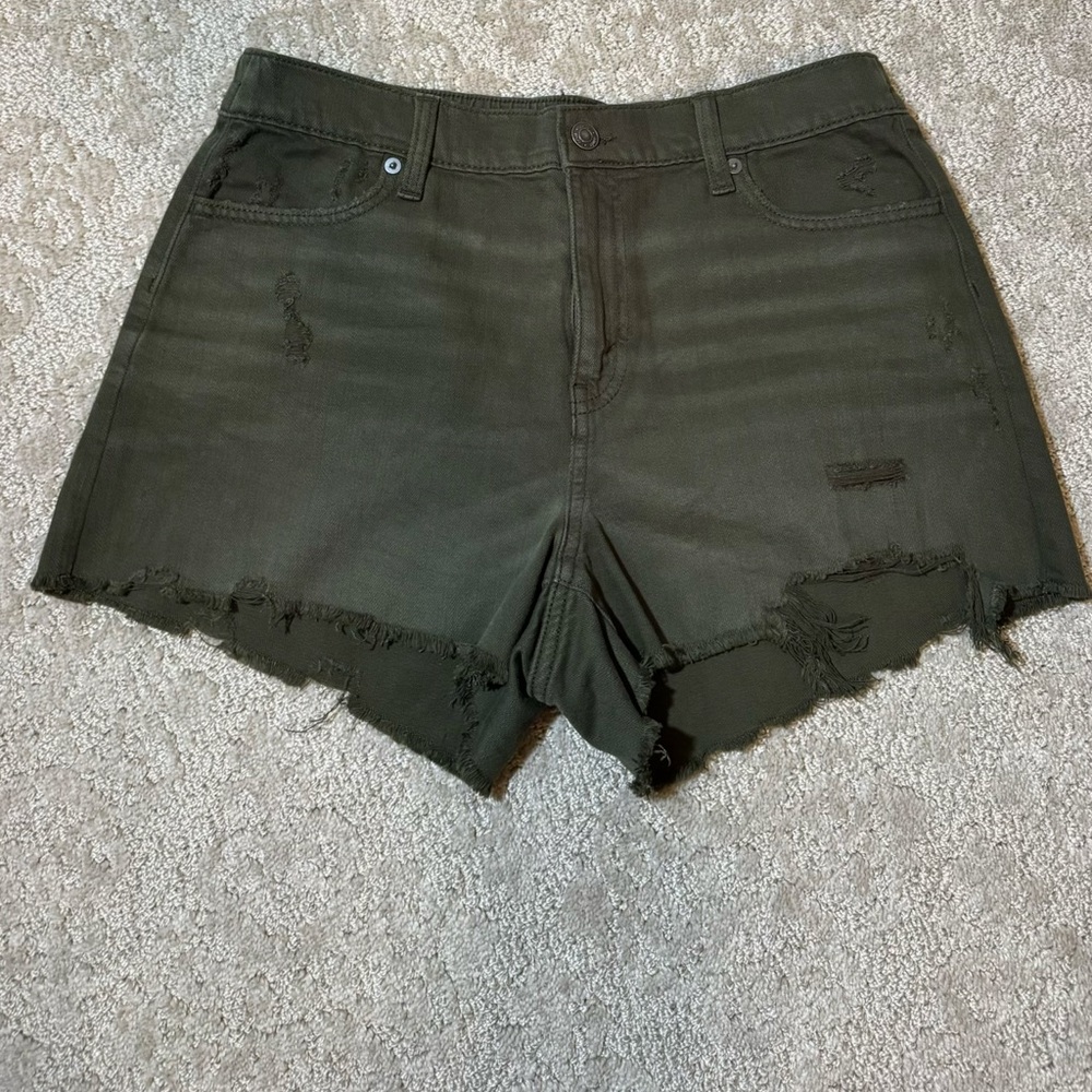 Aerie Olive Green Distressed Women Shorts